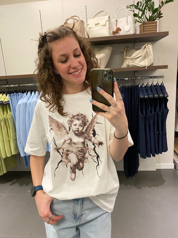 T SHIRT STAMPA ANGELO bianco