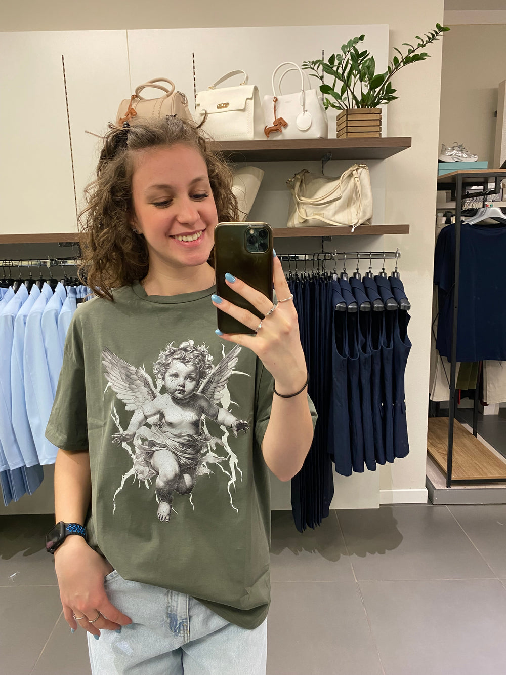 T SHIRT STAMPA ANGELO verde