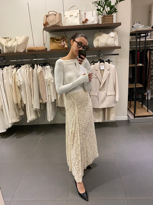 Gonna svasata in pizzo beige