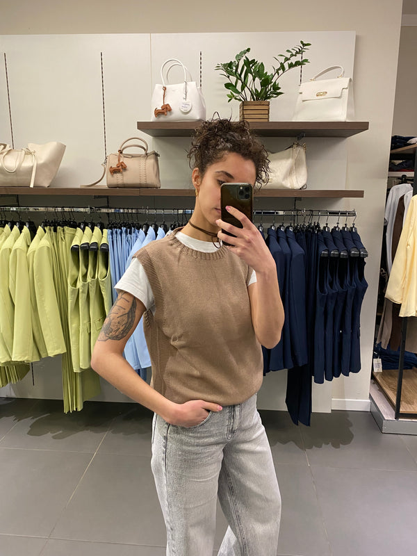 Gilet IN COTONE CHIUSO fango