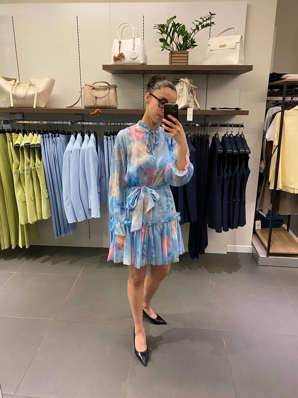 Abito corto FLOREALE azzurro