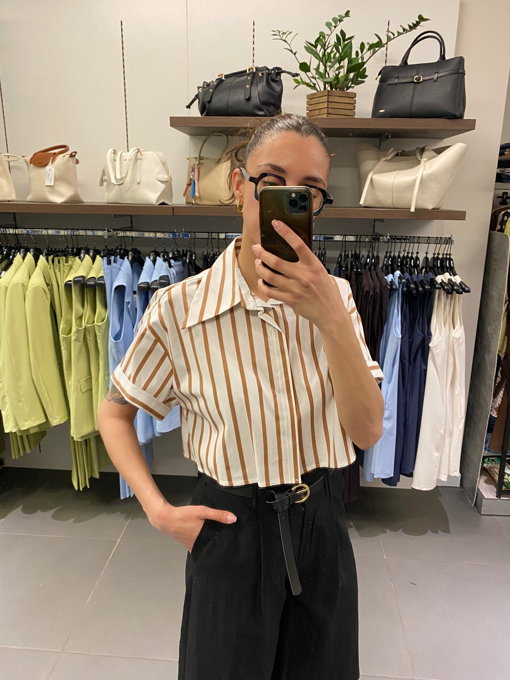 Camicia CROP tabacco