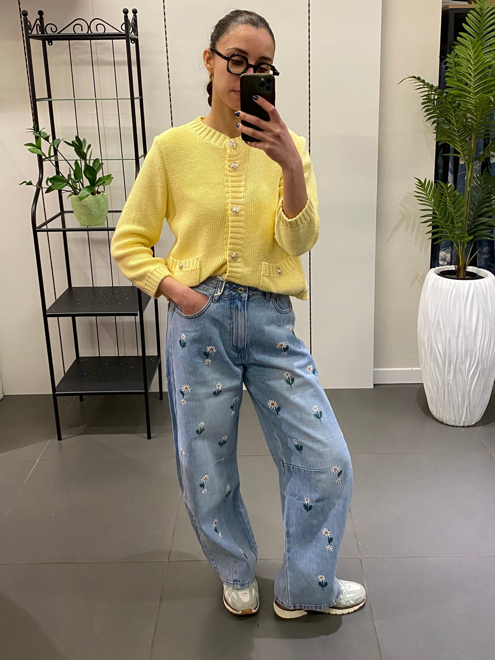 Jeans baggy con fiori