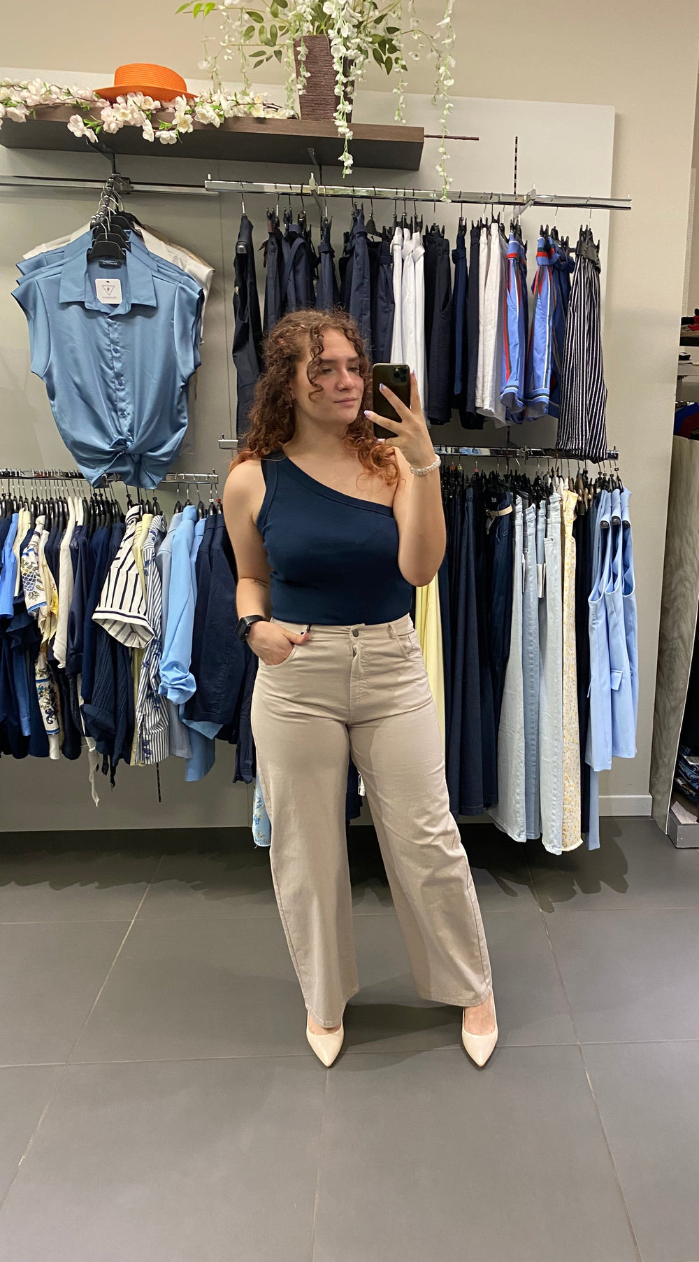 Pantalone BARREL bighet beige